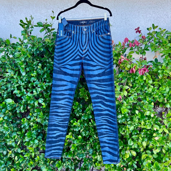 Just Cavalli Zebra Denim Jeans Blue Black High-Rise Skinny Size 27 NWT - Picture 2 of 9